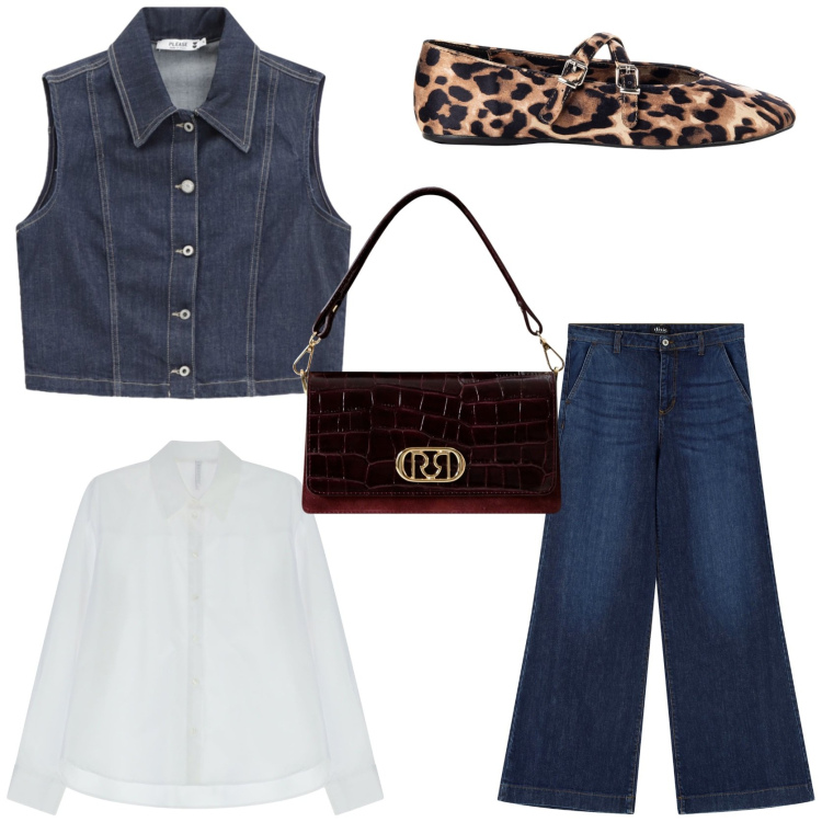 Outfit donna - The new chic. Stile Casual chic per Tutti i giorni. Abbinamento con ballerine, borse a mano, gilet, camicie, jeans.