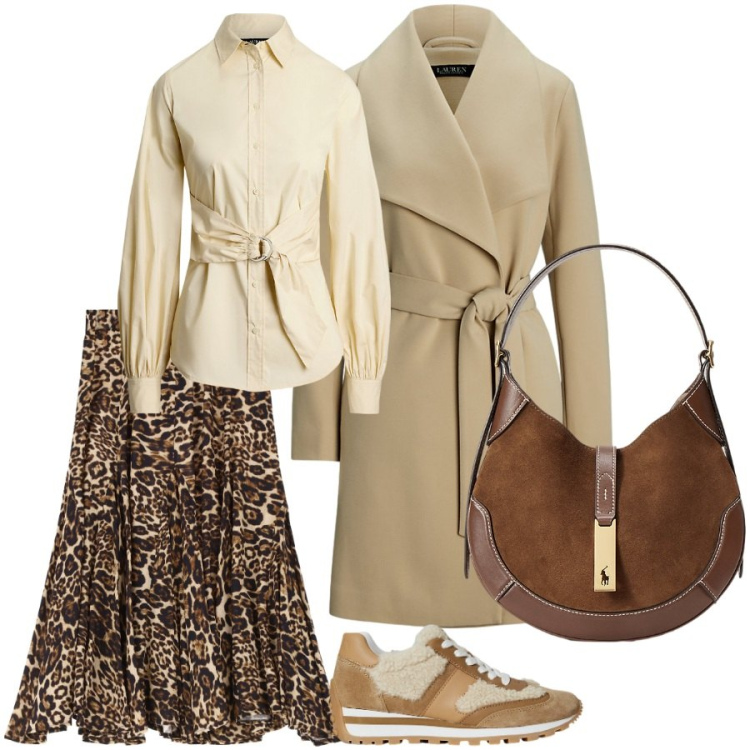 Outfit donna - Total look #2248411. Stile Casual chic per Ufficio. Abbinamento con gonne, camicie, borse a spalla, sneakers, cappotti.