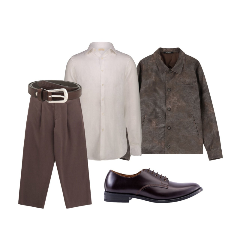 Outfit uomo - Outfit ideale per la serata. Stile Trendy per Serata speciale. Abbinamento con cinture, giacche, pantaloni, camicie, scarpe stringate.