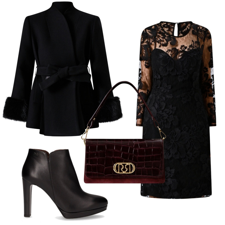 Outfit donna - Serata al ristorante gourmet. Stile Chic per Serata fuori. Abbinamento con vestiti a tubino, borse a mano, cappotti, stivaletti.