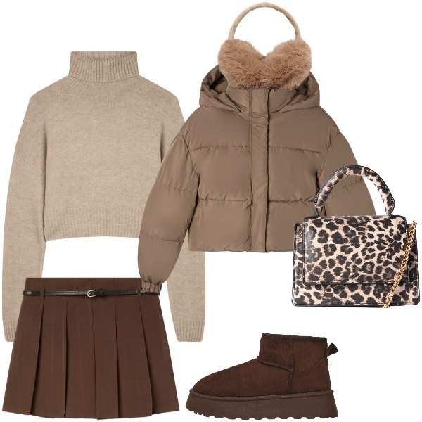Outfit donna - E\' arrivato il freddo. Stile Casual per Tutti i giorni. Abbinamento con borse a tracolla, minigonne, maglieria, bomber, stivaletti, cappelli.