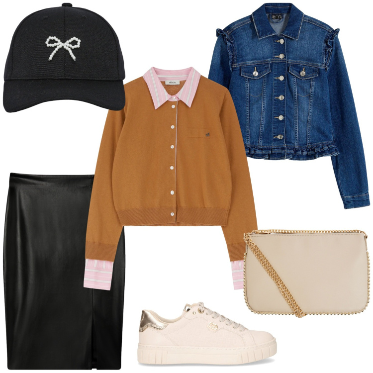 Outfit donna - Sporty chic. Stile Sporty chic per Tutti i giorni. Abbinamento con blazer, borse a tracolla, cappelli con visiera, gonne longuette, cardigans, sneakers.