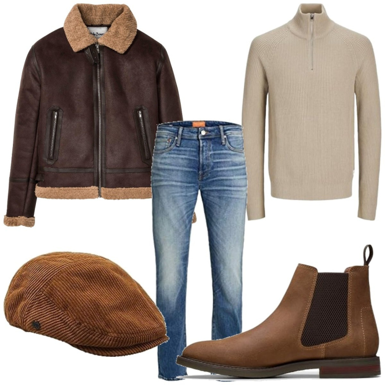 Outfit homme - Tendance #5620. Style Tendance pour Tous les jours. Assortir avec vestes, pulls, bonnets, jeans, bottes et bottines.