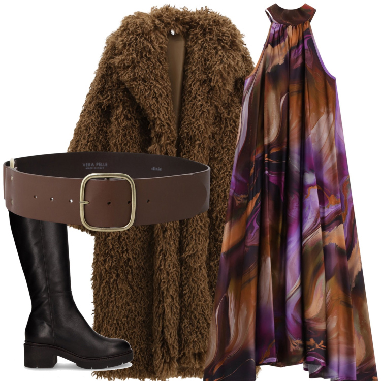 Outfit donna - Total look #2248470. Stile Chic per Tutti i giorni. Abbinamento con cappotti, vestiti midi/longuette, cinture, stivali.