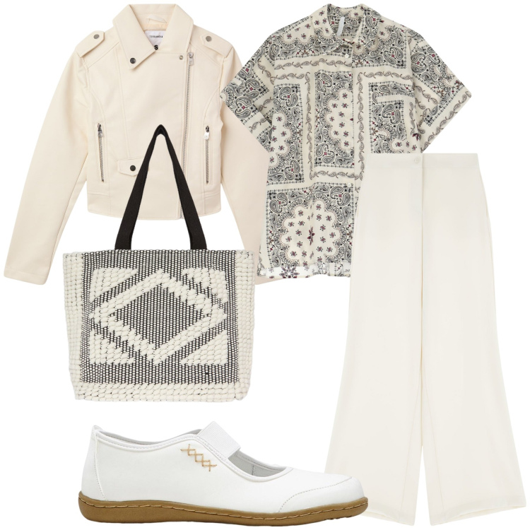 Outfit donna - A passeggio nel mio paese. Stile Trendy per Tutti i giorni. Abbinamento con ballerine, giacche, pantaloni, camicie, shopping bag.