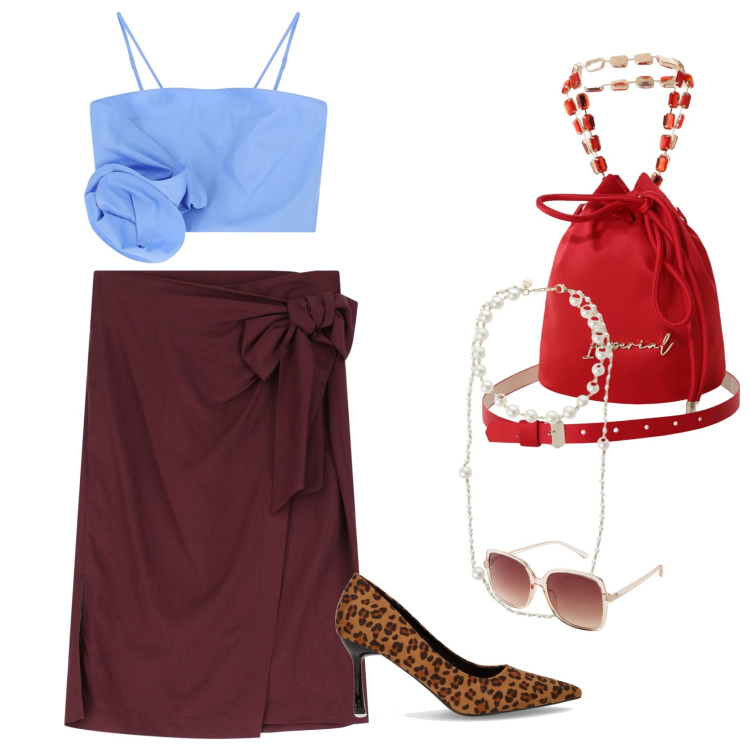 Outfit donna - Per fare girare gli sguardi. Stile Glamour per Tutti i giorni. Abbinamento con occhiali da sole, borse a secchiello, top, gonne longuette, collane, décolleté.