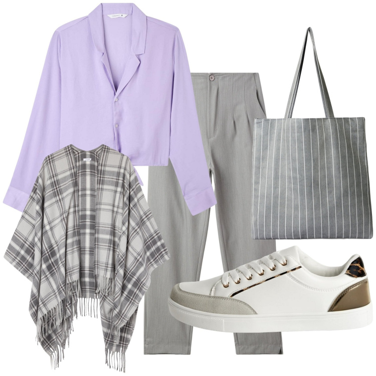Outfit donna - Ufficio easy. Stile Casual per Tutti i giorni. Abbinamento con camicie, pantaloni chino, sneakers, shopping bag, cappotti.