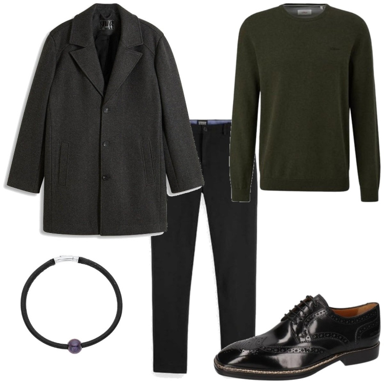 Outfit homme - Business/Elégant #2499. Style Business/Elégant pour Bureau. Assortir avec manteaux, bracelets, pulls, pantalon , chaussures à lacets.