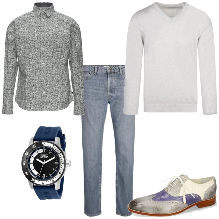Outfit homme - Tendance #5622. Style Tendance pour Tous les jours. Assortir avec pulls, chemisiers, montres, chaussures à lacets, jeans.