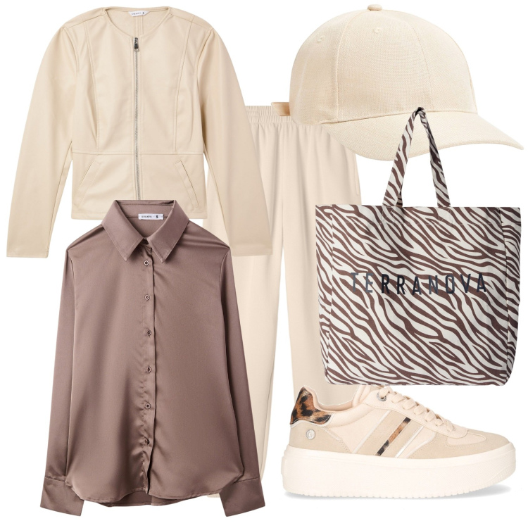 Outfit donna - Commissioni veloci. Stile Casual per Tutti i giorni. Abbinamento con cappelli, blazer, borse tote, camicie, pantaloni, sneakers.