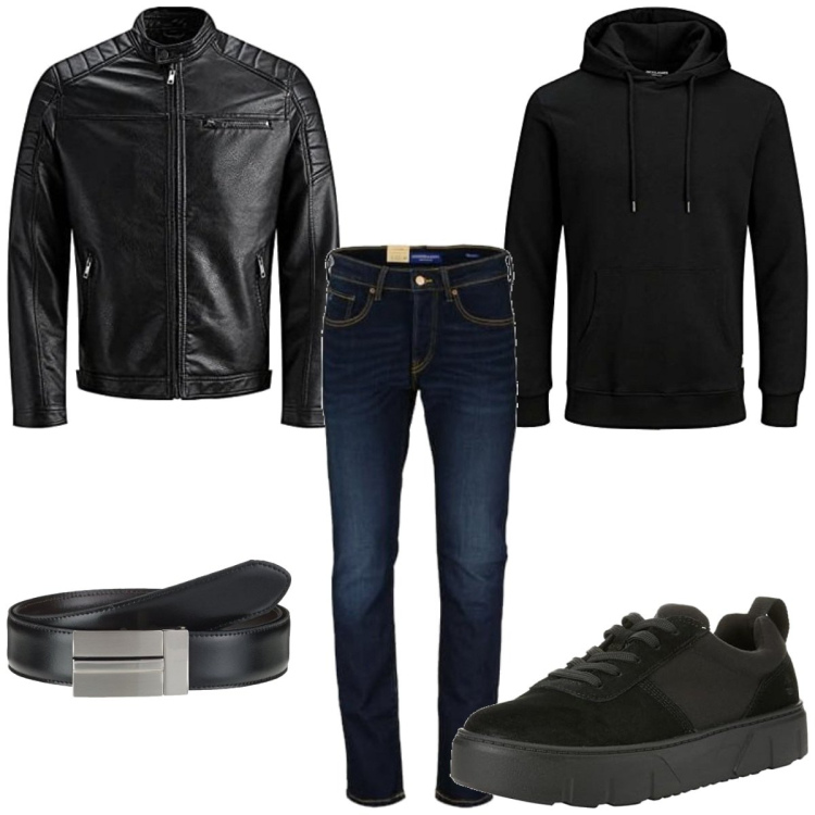 Outfit homme - Urban #4430. Style Urban pour Tous les jours. Assortir avec ceintures, jean coupe droite, vestes, sweats à capuche, sneakers.