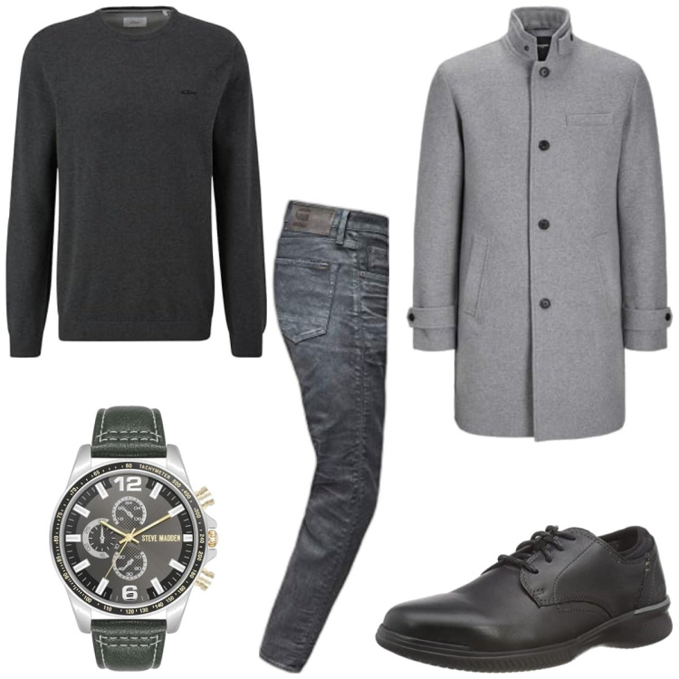 Outfit homme - Bureau septembre. Style Business/Elégant pour Bureau. Assortir avec chaussures à lacets, manteaux, montres analogiques, pulls, jean slim.