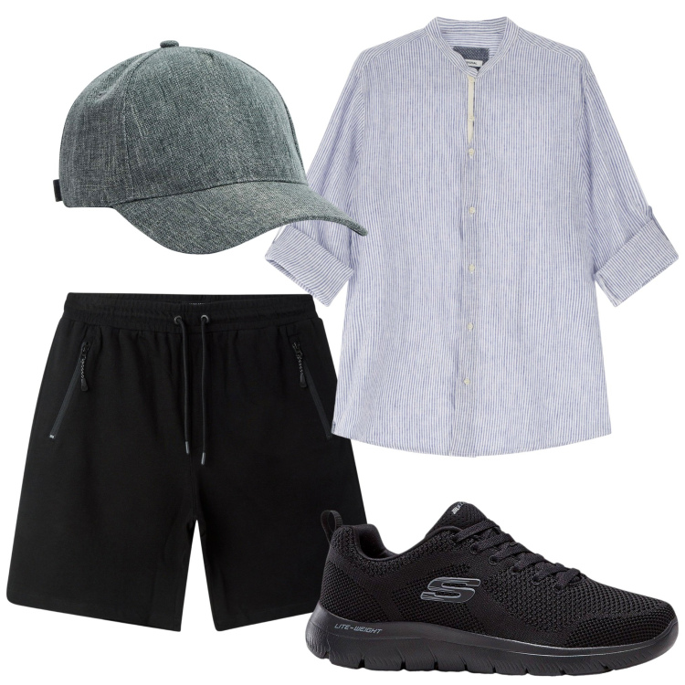 Outfit uomo - Pantaloni corti e camicia. Stile Trendy per Tutti i giorni. Abbinamento con sneakers, cappelli, bermuda, camicie.