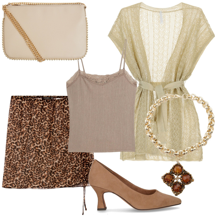 Outfit donna - Aperitivo al venerdì. Stile Sexy per Serata fuori. Abbinamento con canottiere, borse a tracolla, minigonne, cappotti, collane, décolleté.