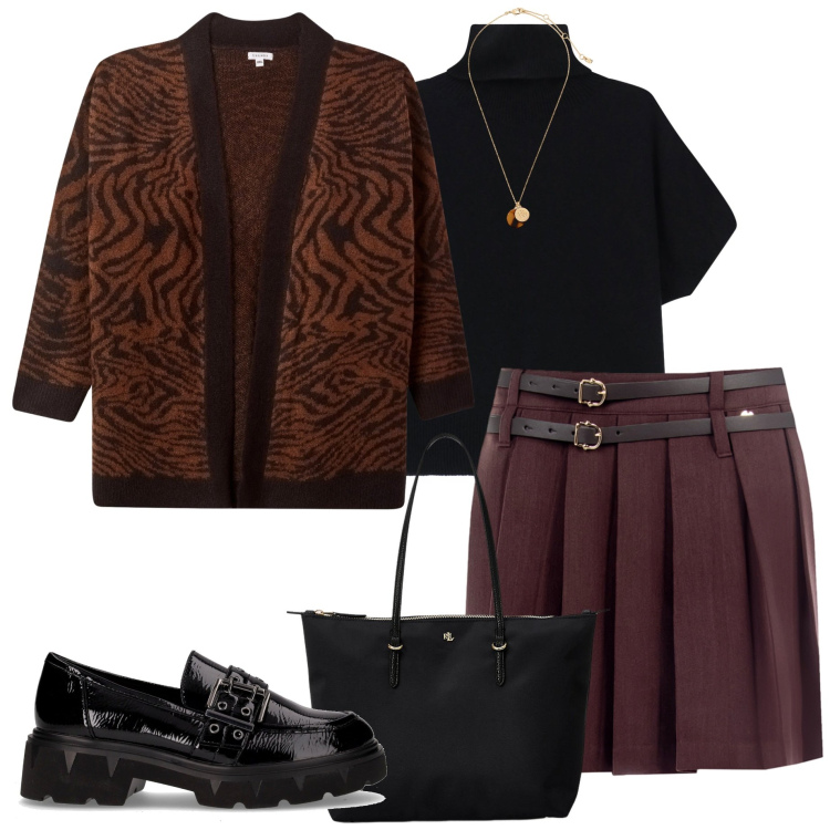 Outfit donna - Brunch domenicale. Stile Bon Ton per Tutti i giorni. Abbinamento con cardigans, minigonne, maglieria, borse tote, collane, mocassini.