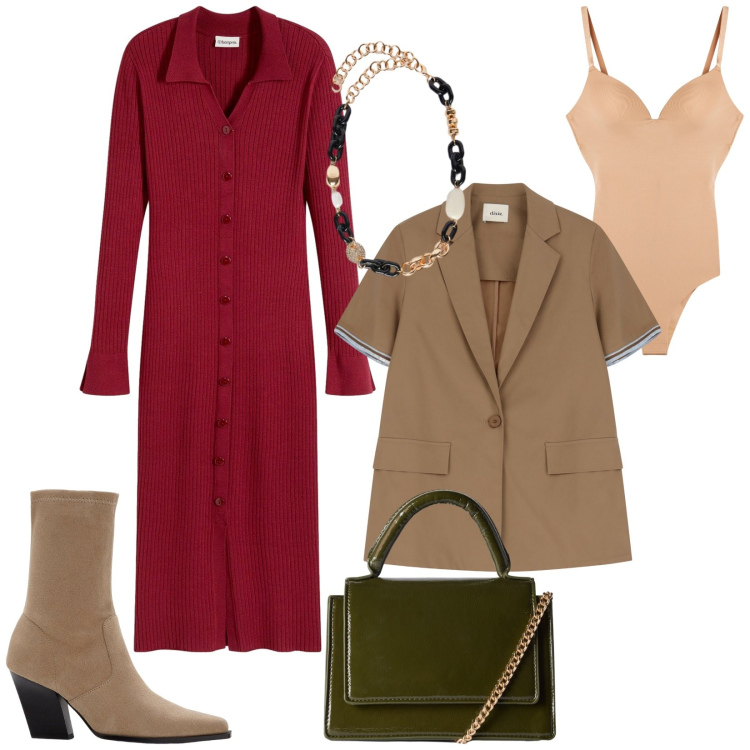 Outfit donna - Total look #2248581. Stile Urban per Tutti i giorni. look ideale per Tall. Abbinamento con stivaletti, vestiti, borse a tracolla, body, blazer, collane.