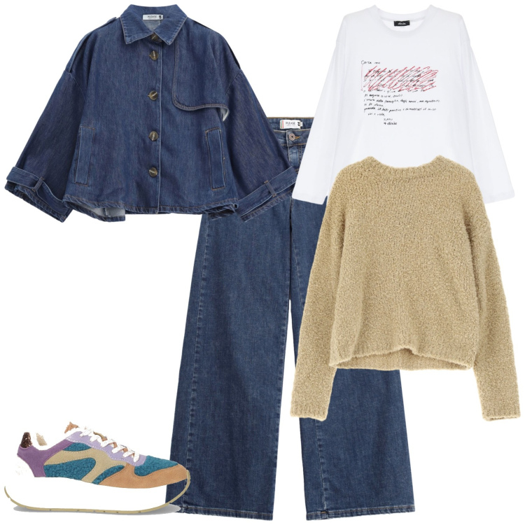 Outfit donna - Total look #2248611. Stile Urban per Tutti i giorni. Abbinamento con jeans, blazer, pullovers, t-shirt, sneakers.