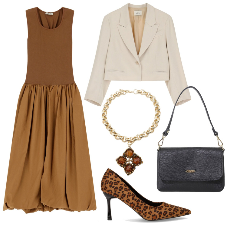 Outfit donna - Dixie style. Stile Glamour per Cerimonia. Abbinamento con vestiti midi/longuette, blazer, collane, borse a tracolla, décolleté.