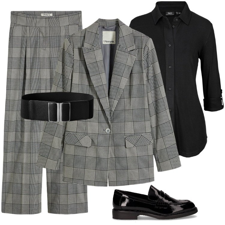 Outfit donna - Total look #2248622. Stile Mannish per Ufficio. Abbinamento con camicie, blazer, pantaloni, cinture, mocassini.