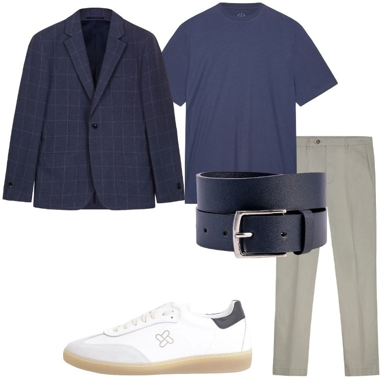 Outfit uomo - Completo spezzato a settembre. Stile Trendy per Serata speciale. Abbinamento con sneakers, giacche, pantaloni chino, cinture, t-shirt.