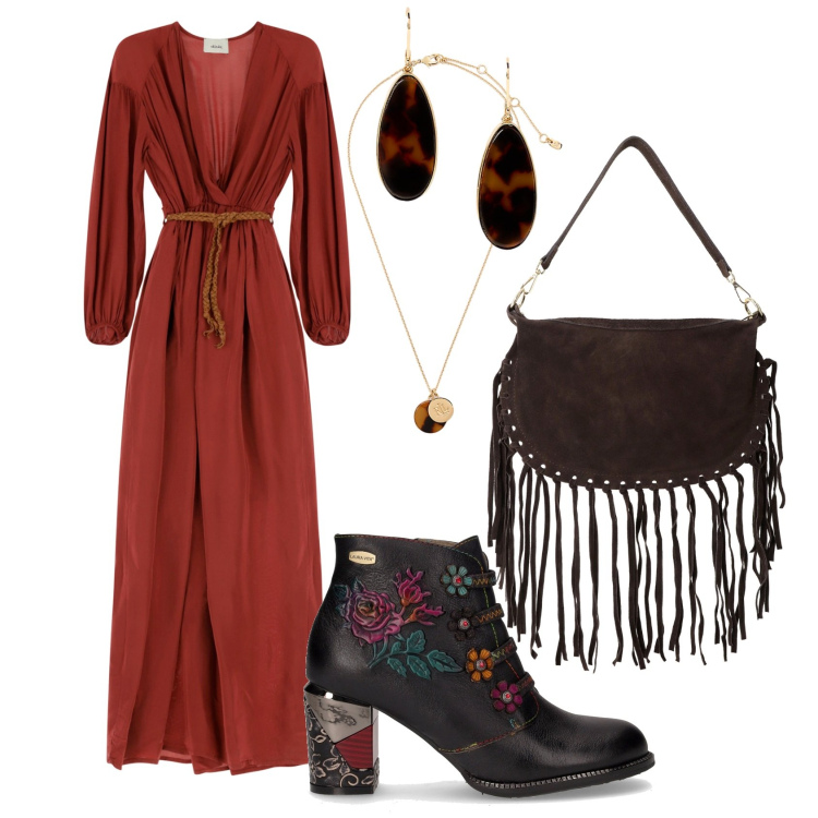 Outfit donna - Dixie new collection- boho chic. Stile Boho per Tutti i giorni. Abbinamento con vestiti lunghi, borse a tracolla, collane, orecchini, stivaletti.