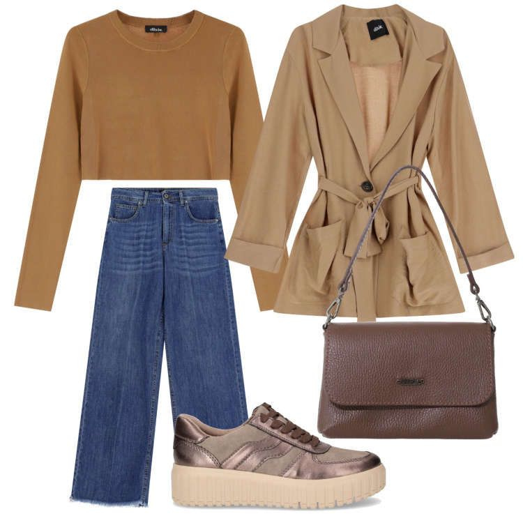 Outfit donna - Dixie new collection. Stile Sporty chic per Tutti i giorni. Abbinamento con jeans, trench, pullovers, borse a tracolla, sneakers.