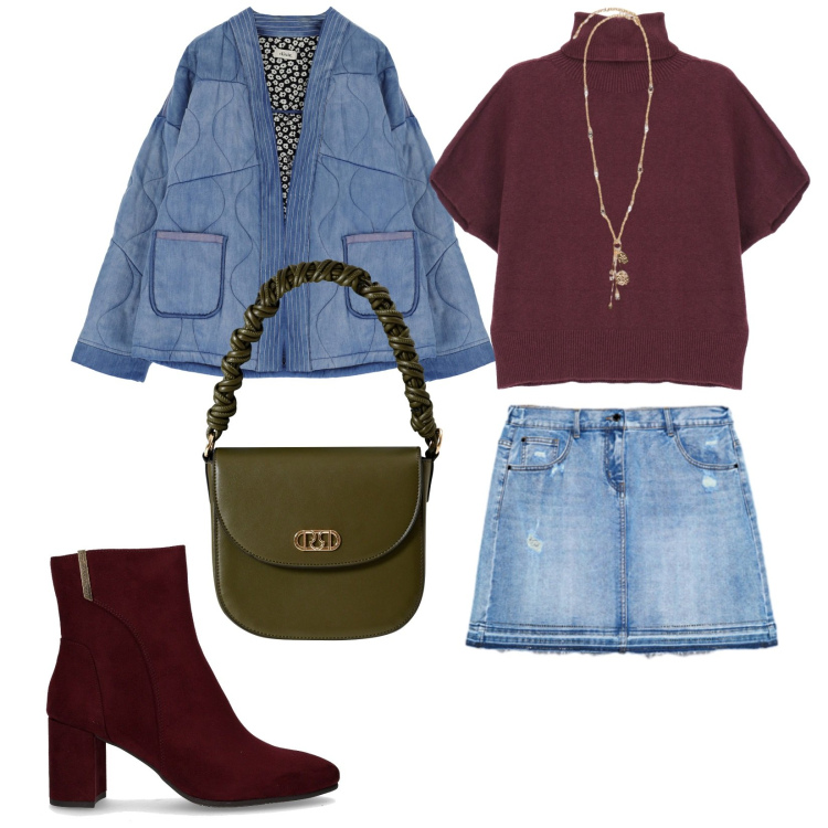 Outfit donna - Il giubbino di jeans. per Tutti i giorni. Abbinamento con borse a mano, maglieria, blazer, minigonne, ciondoli, stivaletti.