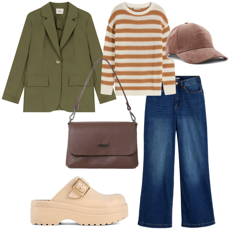 Outfit donna - Colori caldi. per Mare. Abbinamento con jeans, maglieria, blazer, borse a tracolla, sandali, cappelli.