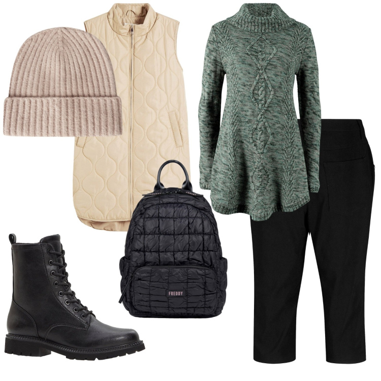 Outfit donna - Si va più in alto. per Tutti i giorni. Abbinamento con stivaletti, bermuda, maglieria, piumini, berretti, zaini.