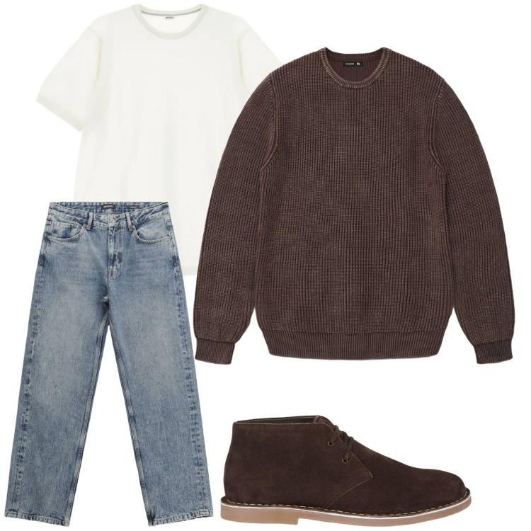 Outfit uomo - Total look #2248706. Stile Casual per Tutti i giorni. Abbinamento con maglieria, t-shirt, jeans dritti, stivali e stivaletti.