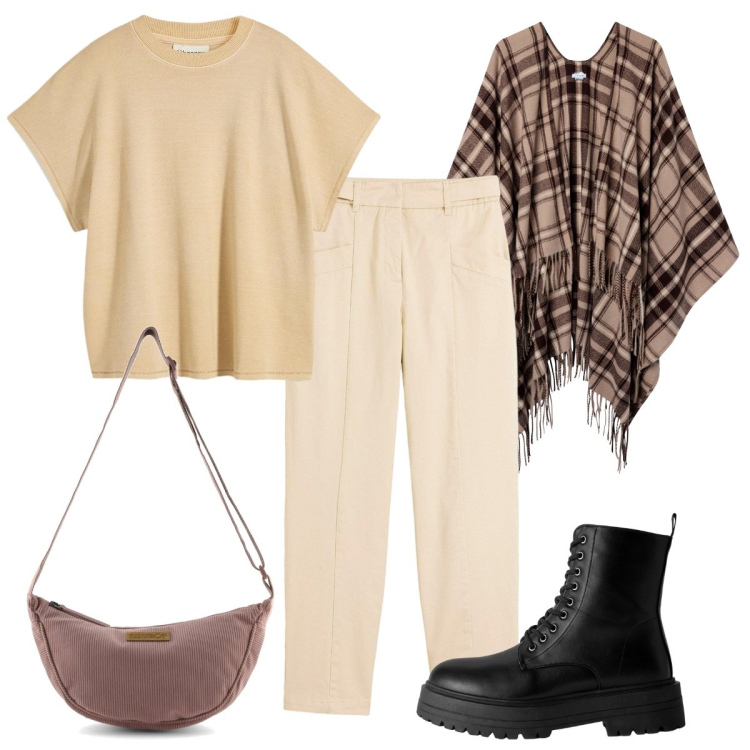 Outfit donna - Brunch domenicale di settembre : la capp. Stile Trendy per Tutti i giorni. Abbinamento con maglieria, pantaloni, anfibi, cappotti, borse a tracolla.