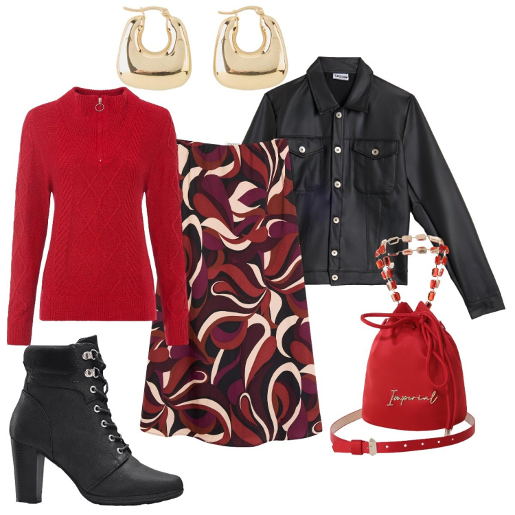 Outfit donna - Casual chic per l’appuntamento di lavoro. Stile Casual chic per Ufficio. Abbinamento con stivaletti, maglieria, orecchini, gonne longuette, borse a secchiello, giacche.