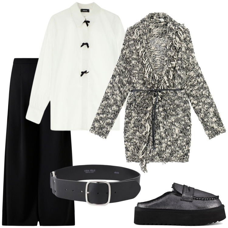 Outfit donna - Total look #2248744. Stile Trendy per Tutti i giorni. Abbinamento con pantaloni a palazzo, cardigans, cinture, camicie, mocassini.