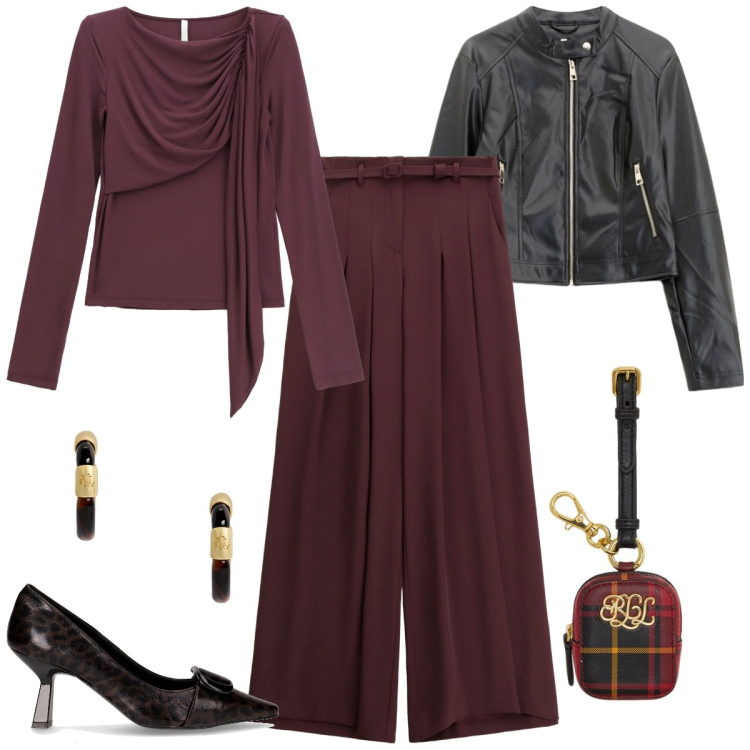 Outfit donna - Imperial - fw25. Stile Rock per Serata fuori. Abbinamento con giacche, bluse, pantaloni a palazzo, orecchini, pochette, décolleté.
