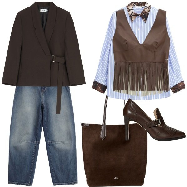 Outfit donna - New York love at first time. Stile Sporty chic Abbinamento con camicie, jeans, top, blazer, borse tote, décolleté.