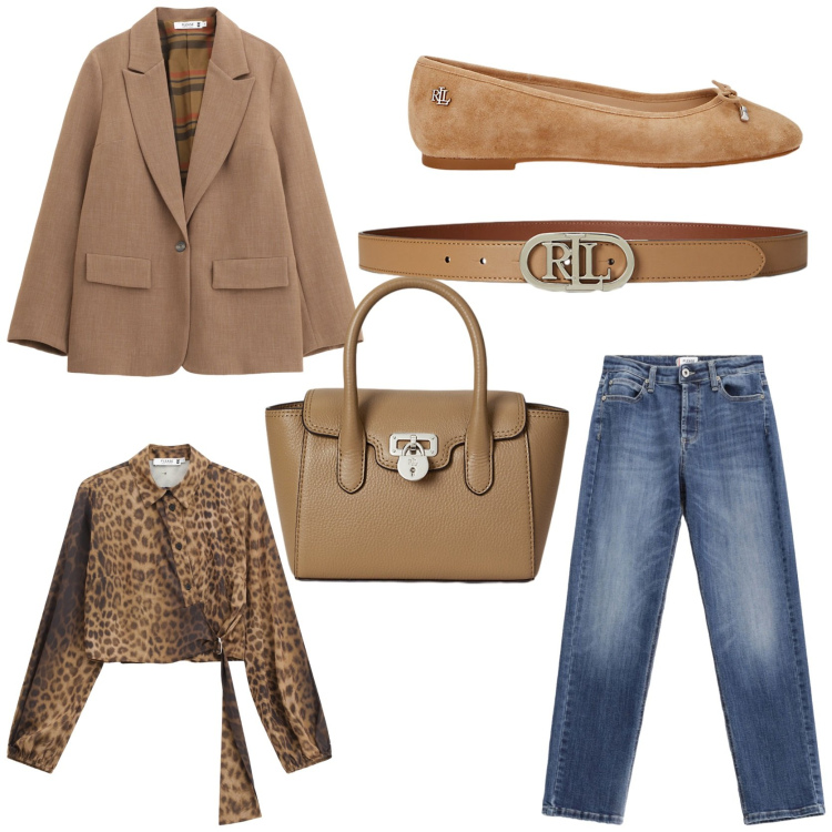 Outfit donna - Stilosa in jeans. Stile Trendy per Tutti i giorni. Abbinamento con jeans, camicie, blazer, ballerine, borse a mano, cinture.
