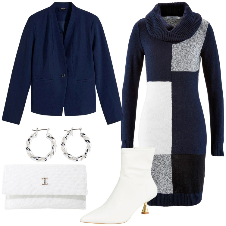 Outfit donna - Total look #2248806. Stile Chic per Serata fuori. Abbinamento con vestiti midi/longuette, orecchini, blazer, stivaletti, borse a tracolla.