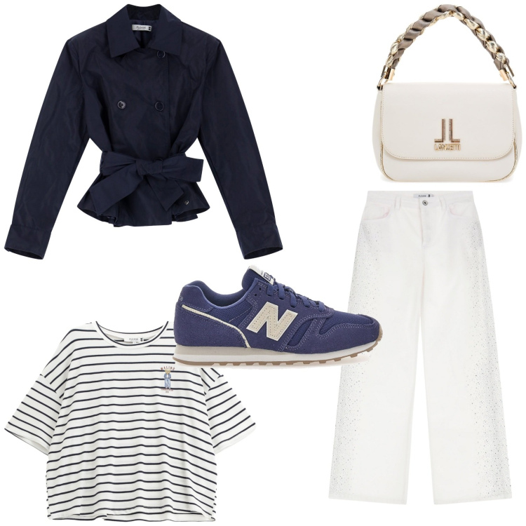 Outfit donna - Il trench evergreen. Stile Sporty chic per Tutti i giorni. Abbinamento con blazer, pantaloni, t-shirt, borse a tracolla, sneakers.