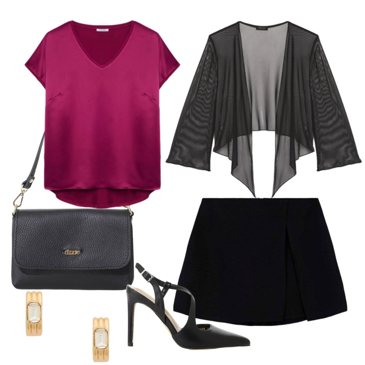 Outfit donna - Total look #2248829. Stile Casual chic per Tutti i giorni. Abbinamento con minigonne, décolleté, borse a tracolla, orecchini, bolero, bluse.