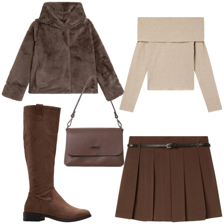 Outfit donna - Daily chic. Stile Casual chic per Tutti i giorni. Abbinamento con stivali, minigonne, maglieria, blazer, borse a tracolla.