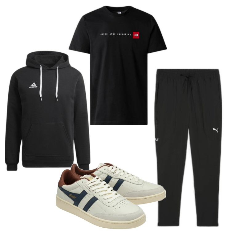 Outfit hombre - Casual look. Estilo Casual para Todos los días. Combinación con sneakers, pantalones, sudaderas con capucha, camiseta.