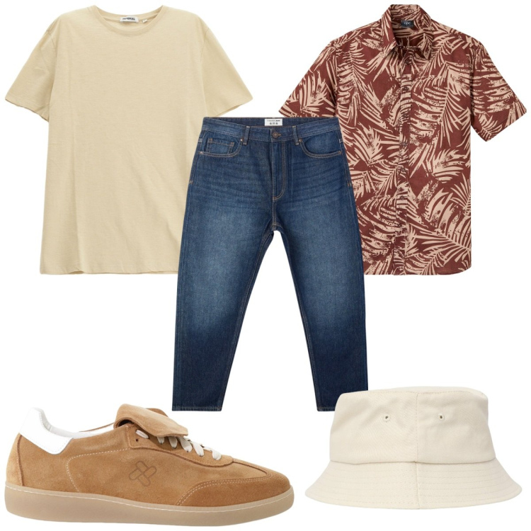Outfit uomo - Total look #2248854. Stile Casual per Tutti i giorni. Abbinamento con camicie a manica corta, jeans, cappelli, sneakers, t-shirt.