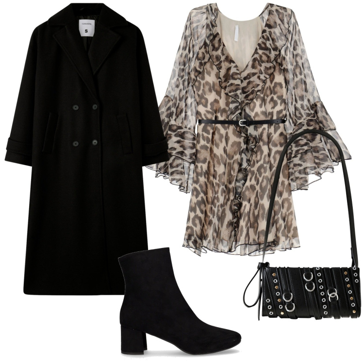 Outfit donna - Total look #2248858. Stile Rock per Serata fuori. Abbinamento con cappotti, borse a spalla, vestiti corti, stivaletti.