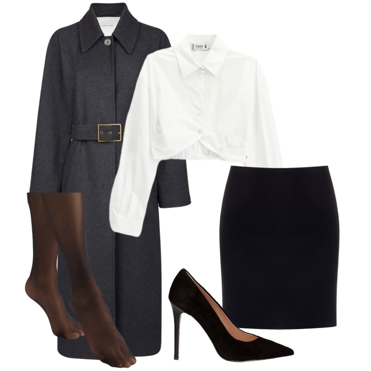 Outfit donna - Total look #2248878. Stile Chic per Ufficio. Abbinamento con collant, minigonne, camicie, cappotti, décolleté.