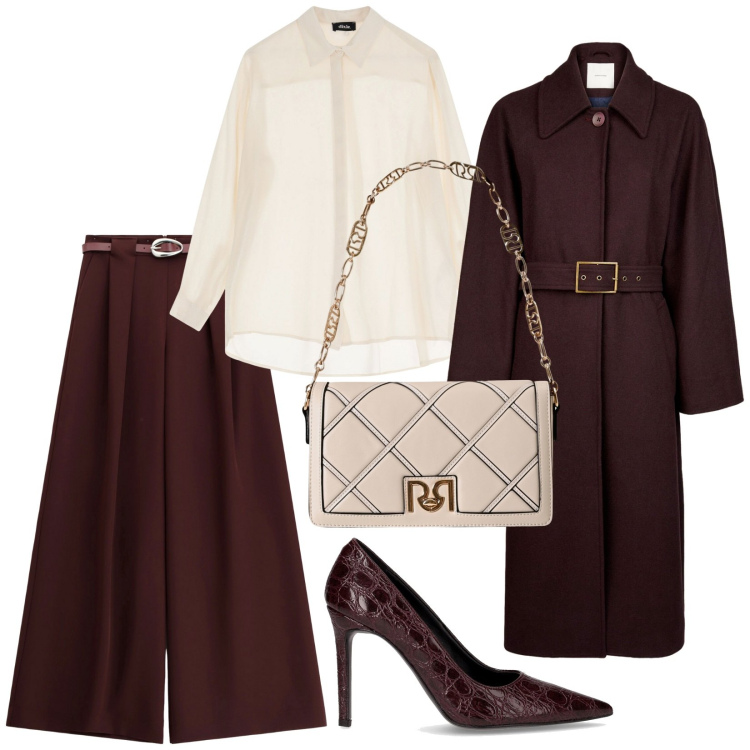Outfit donna - Total look #2248883. Stile Chic per Serata fuori. Abbinamento con borse a tracolla, pantaloni a palazzo, camicie, cappotti, décolleté.