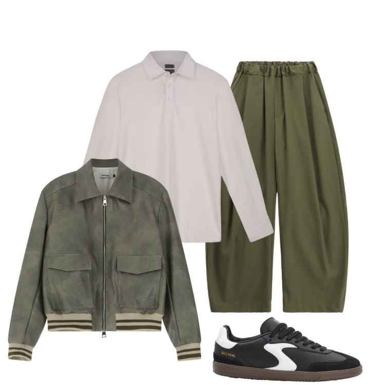 Outfit uomo - Total look #2248890. Stile Trendy per Tutti i giorni. Abbinamento con sneakers, bomber, pantaloni, polo.