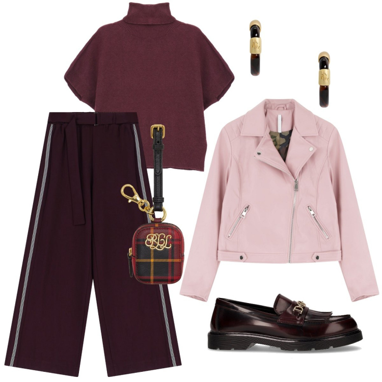 Outfit donna - Comfort Sunday brunch. Stile Sporty chic per Tutti i giorni. Abbinamento con blazer, maglieria, pantaloni a palazzo, orecchini, pochette, mocassini.