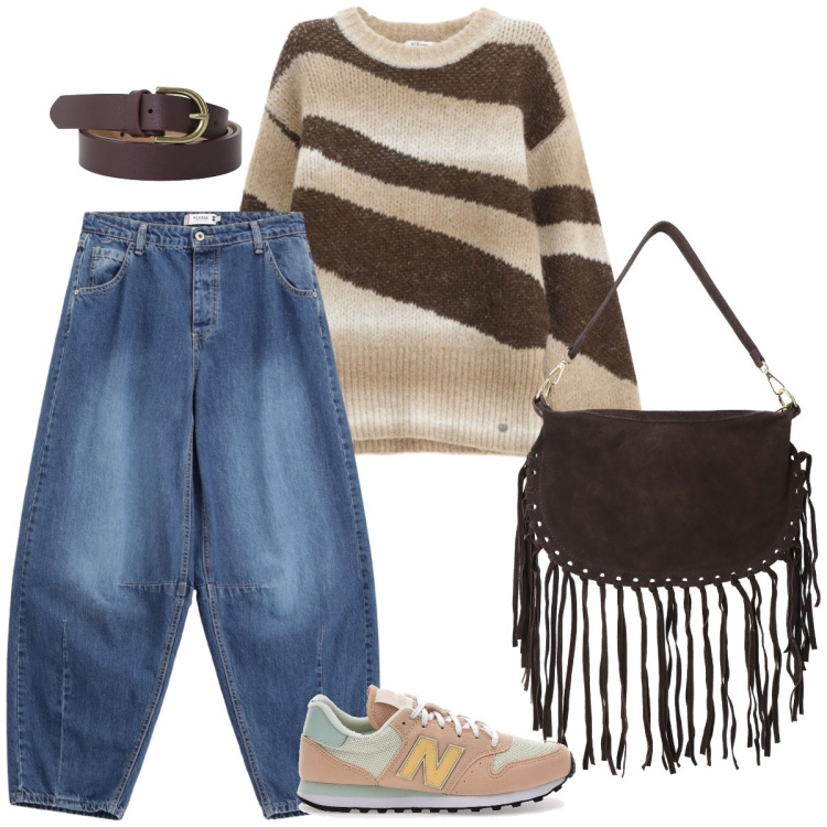 Outfit donna - Total look #2248905. Stile Casual per Tutti i giorni. Abbinamento con jeans, pullovers, borse a tracolla, cinture, sneakers.