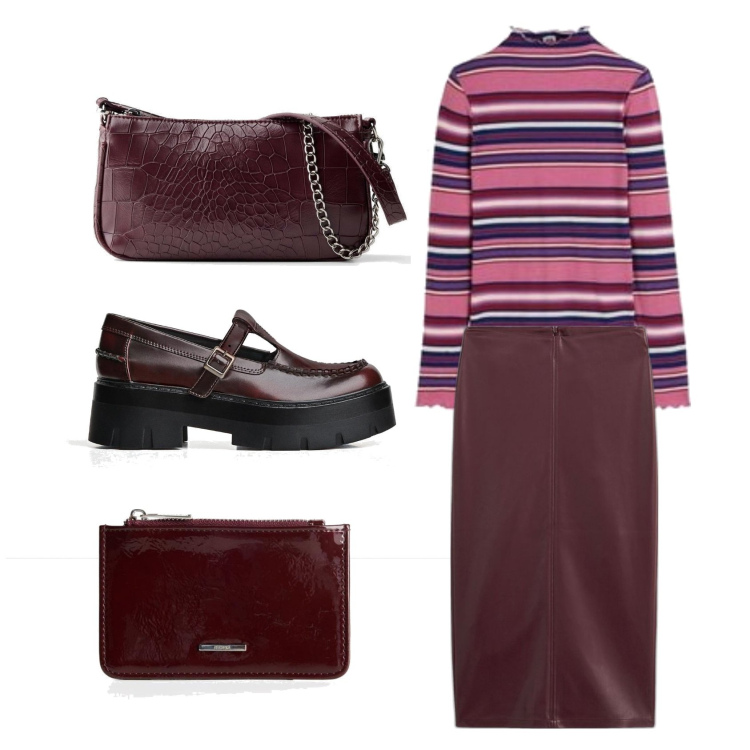 Outfit mujer - Urban look. Estilo Urban para Todos los días. Combinación con bolsos de mano, faldas largas, mocasines, camiseta, monederos.