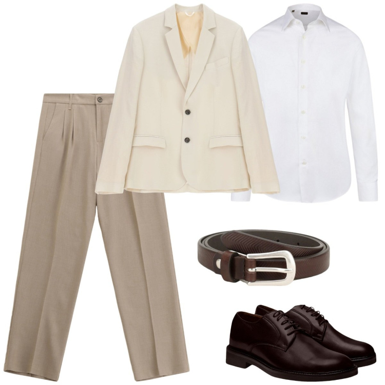 Outfit uomo - Completo spezzato per cerimonie settembr. Stile Business/Elegante per Cerimonia. Abbinamento con cinture, giacche, pantaloni, scarpe stringate, camicie.